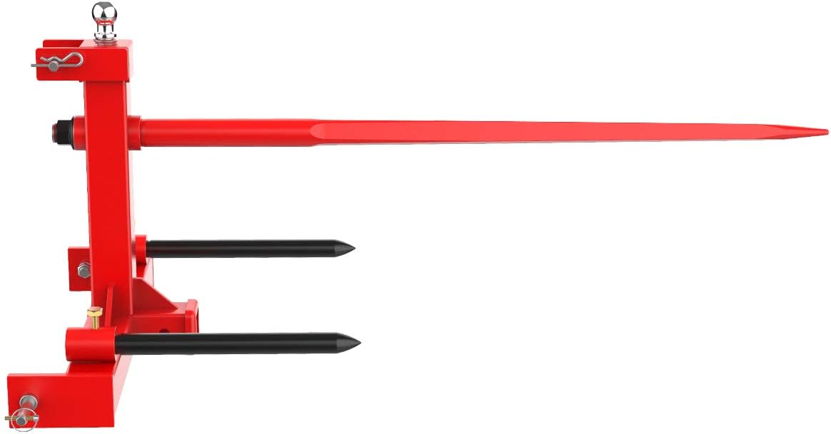 49” Hay Bale Spear 3 Point Trailer Hitch with 2" Receivers for Category 1 Tractors with 2 x 17” Stabilizer Spears 3000lbs Capacity & 1-7/8'' Trailer Ball Gooseneck Drawbar H4678