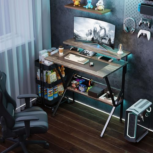 Small Desk with Adjustable Monitor Stand, Grey Y7740