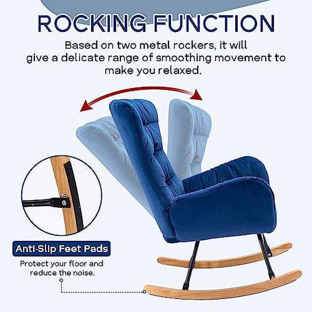 Blue Velvet Upholstered Rocking Chair with High Backrest J22993