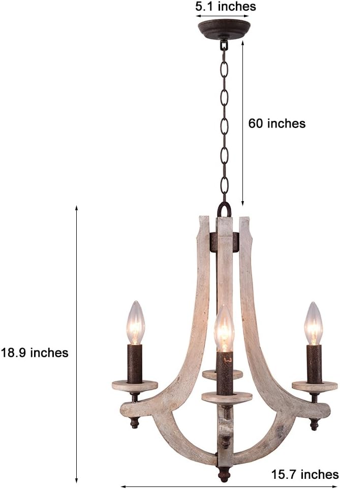 Retro Iron Wooden Chandelier 4 Candle Holder Light W15.7XH18.9 Inch L981