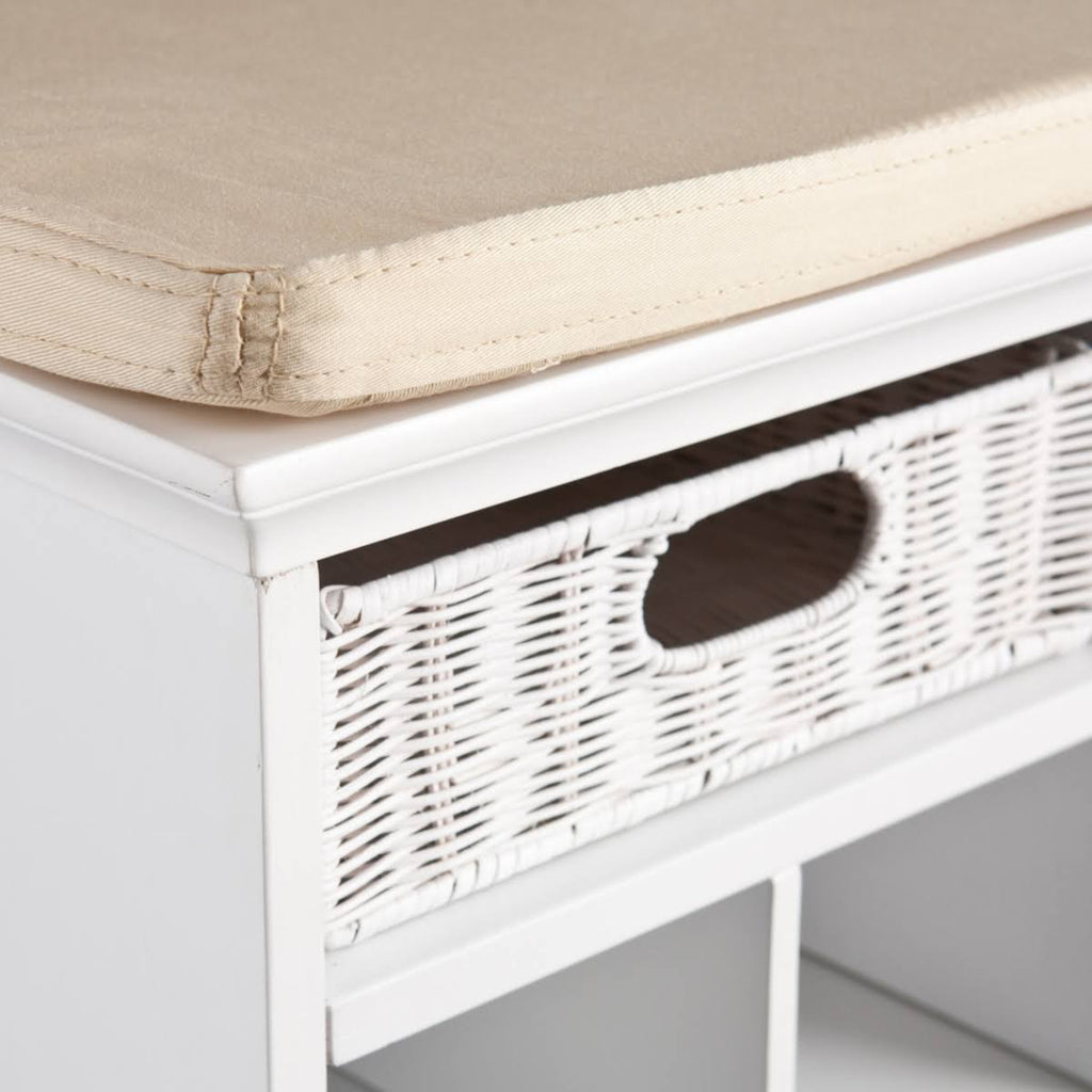 White Bench with Rattan Baskets C83281