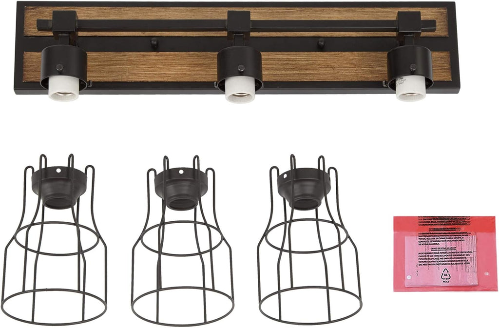 Bathroom Vanity Light Fixtures with Metal Cage, Faux Wood Finish Q304611