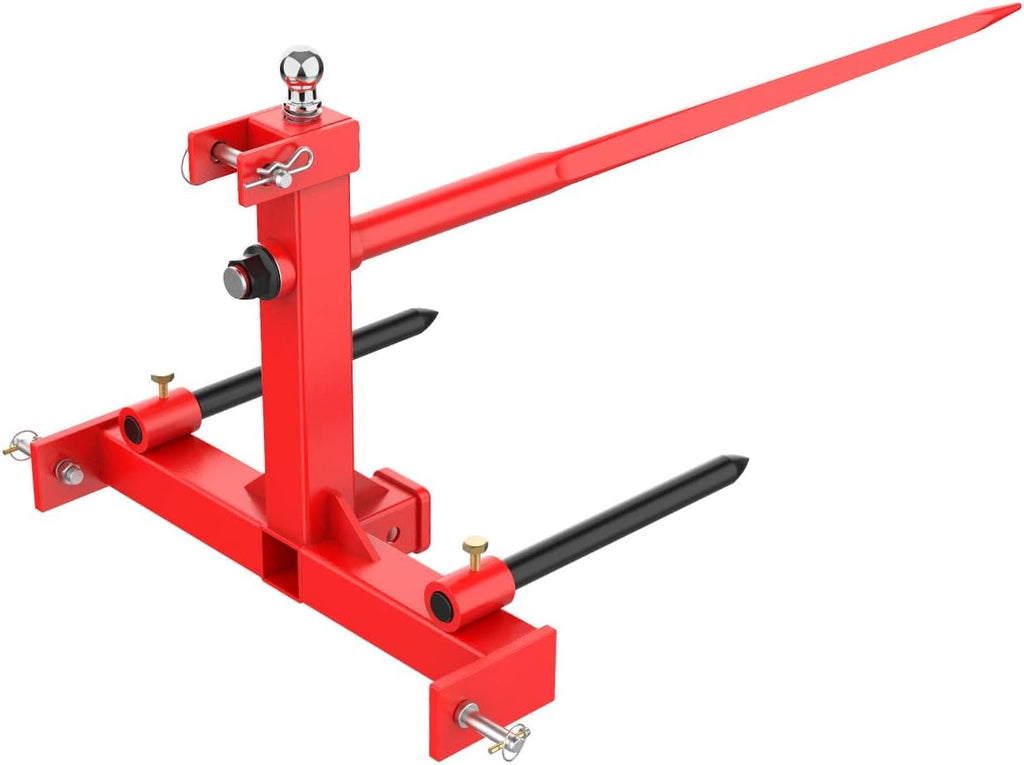 49” Hay Bale Spear 3 Point Trailer Hitch with 2" Receivers for Category 1 Tractors with 2 x 17” Stabilizer Spears 3000lbs Capacity & 1-7/8'' Trailer Ball Gooseneck Drawbar H4678