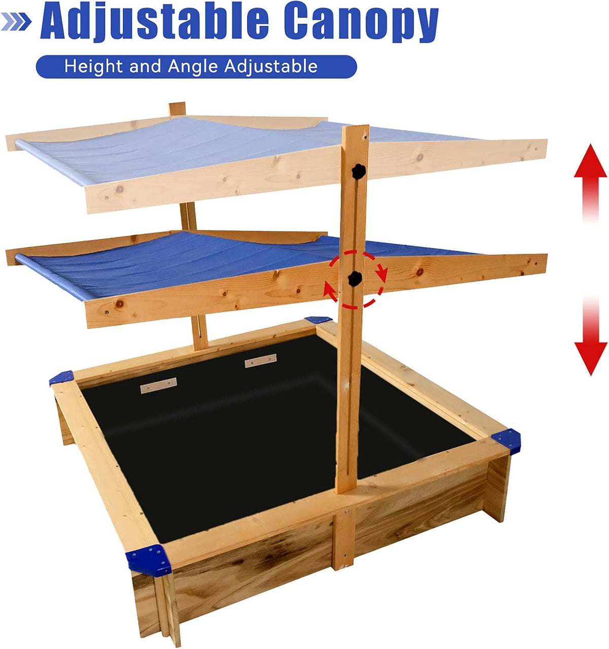 Kids Sandbox with Cover Wooden Outdoor Sandbox with Canopy Black H84545