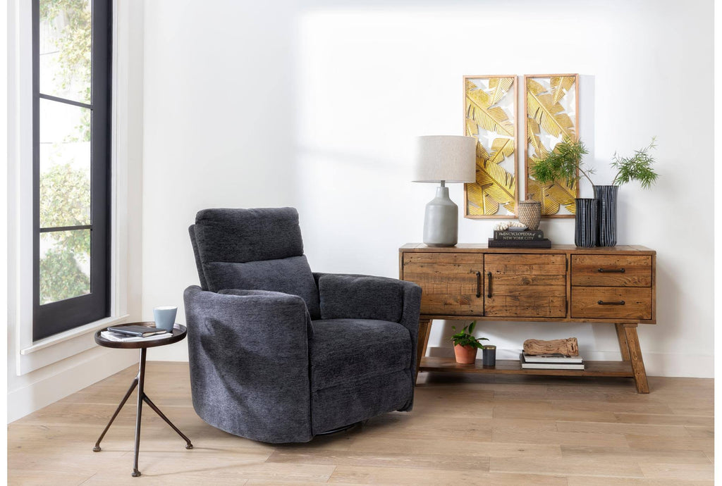 Blue Fabric Power Recliner Swivel Glider Chair R500