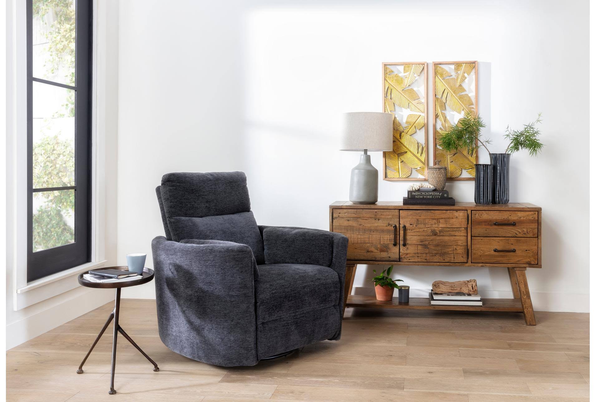 Blue Fabric Power Recliner Swivel Glider Chair R500