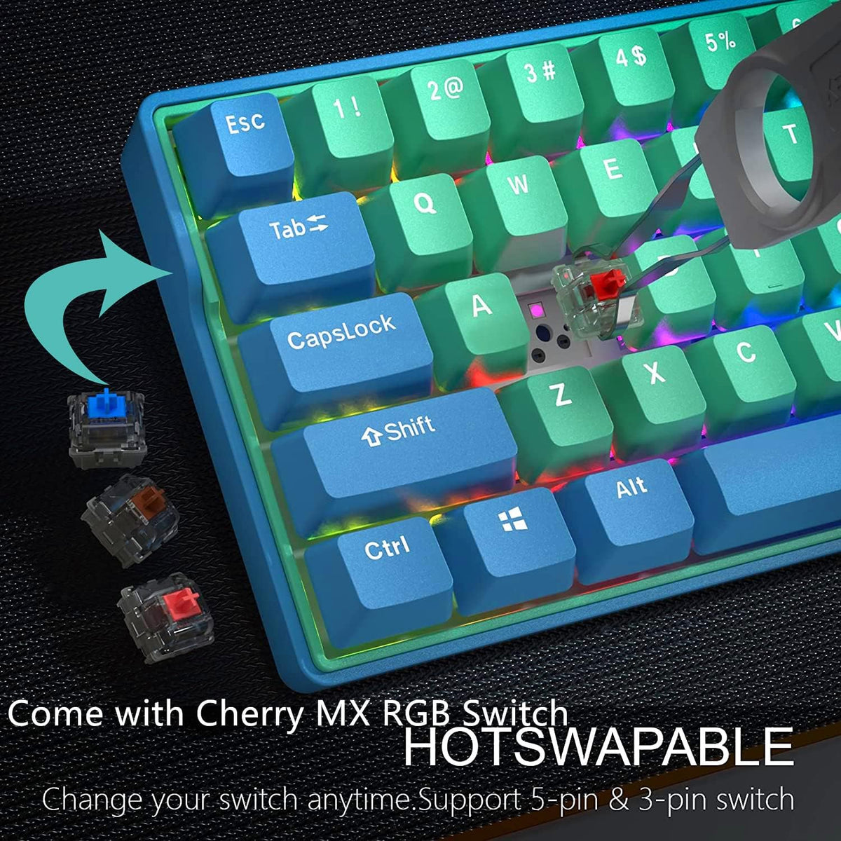 60 Percent Wireless Mechanical Keyboard with Cherry MX Blue Switch Q5628