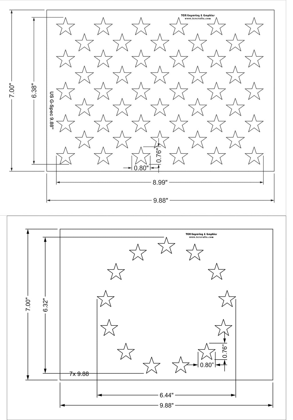 13 & 50 Star Field Stencils, 2 Piece Set, 14 Mil, 9.88"L F989695