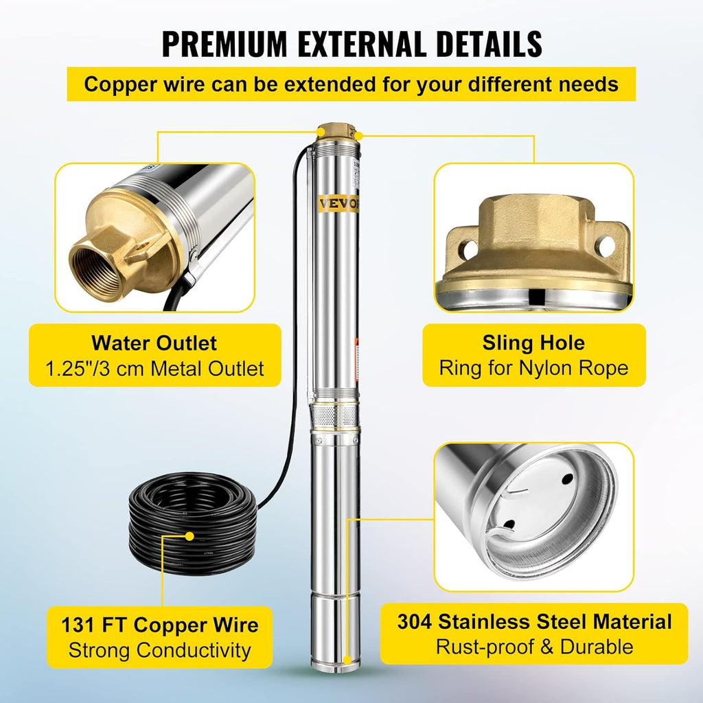 2 HP 220V Submersible Stainless Steel Deep Well Pump X78178