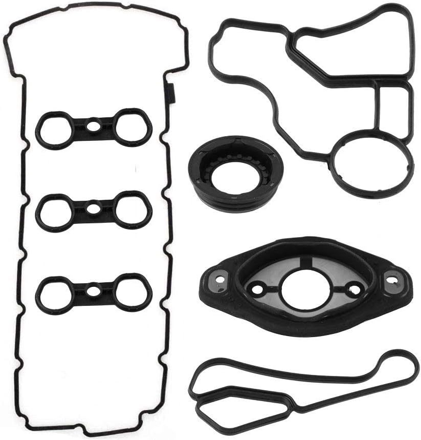 Engine Valve Cover Gasket Set with Camshaft Seal Oil Filter Cooler Adapter Housing Gasket X1103