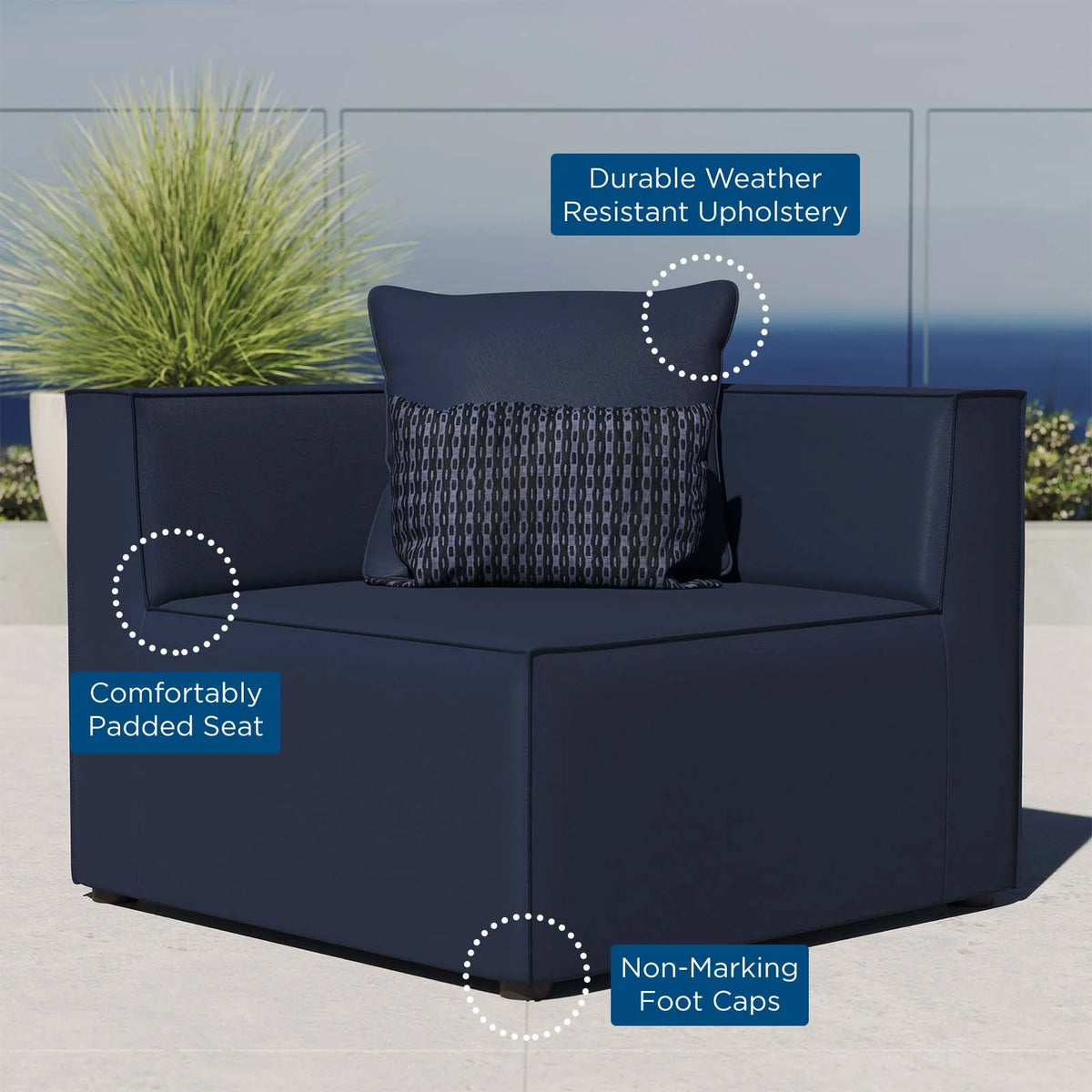 Navy Upholstered Sectional Sofa Corner Chair F973
