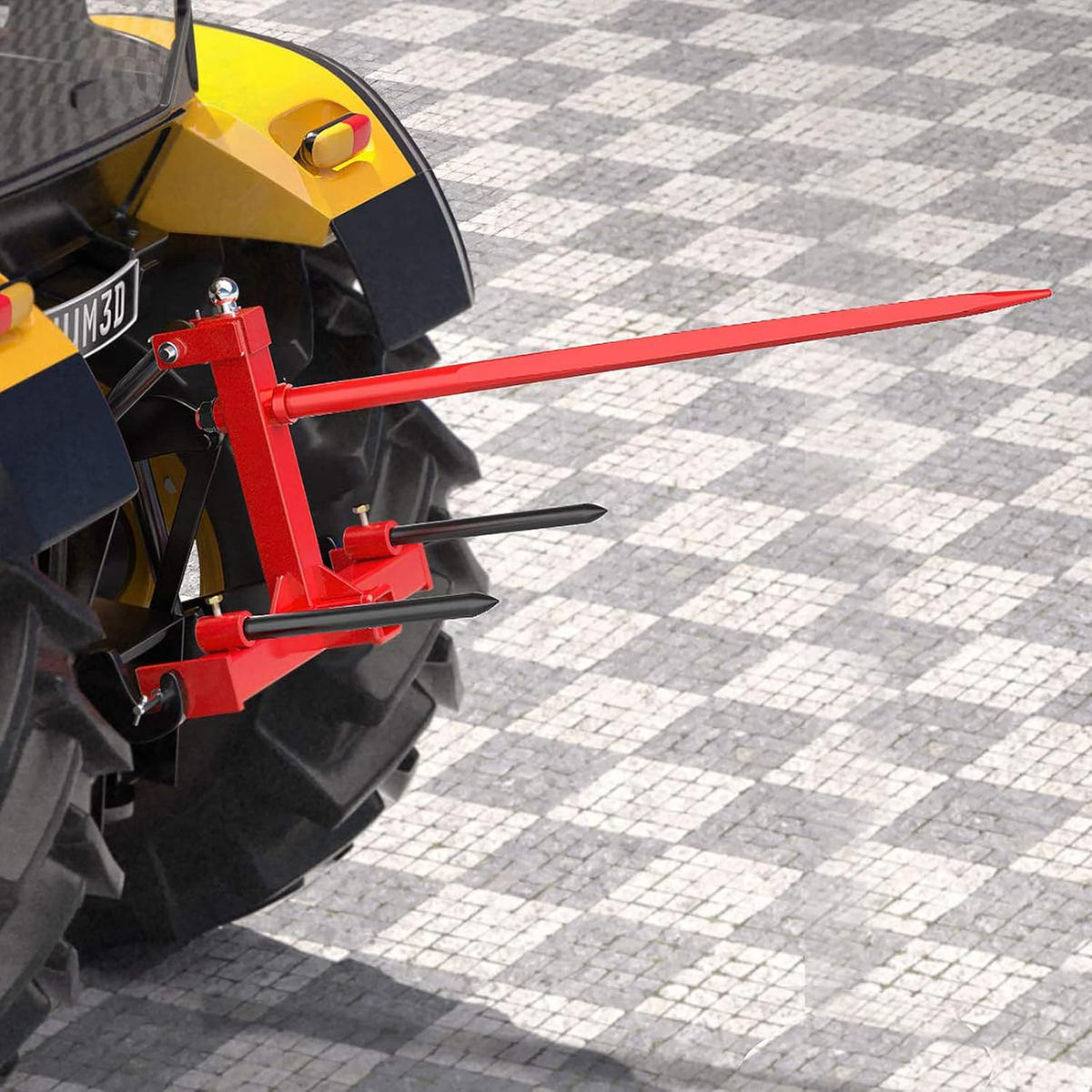 49” Hay Bale Spear 3 Point Trailer Hitch with 2" Receivers for Category 1 Tractors with 2 x 17” Stabilizer Spears 3000lbs Capacity & 1-7/8'' Trailer Ball Gooseneck Drawbar H4678