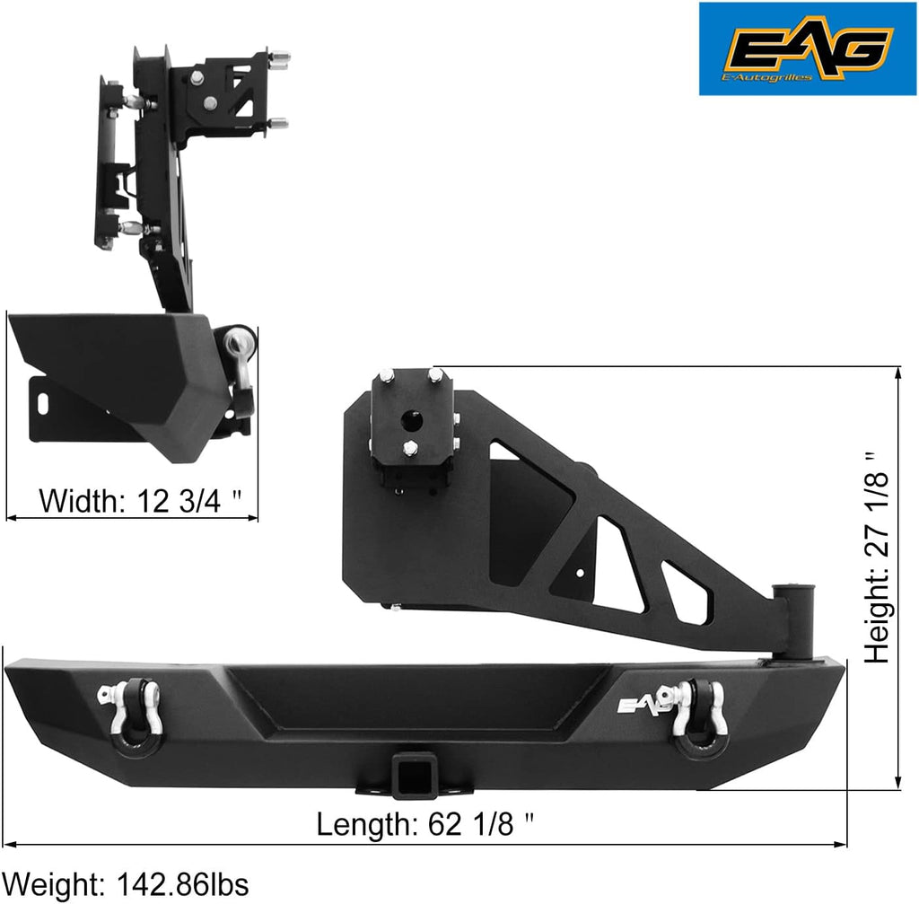 Rear Bumper with Spare Tire Carrier Swing Away for Wrangler JK G1910