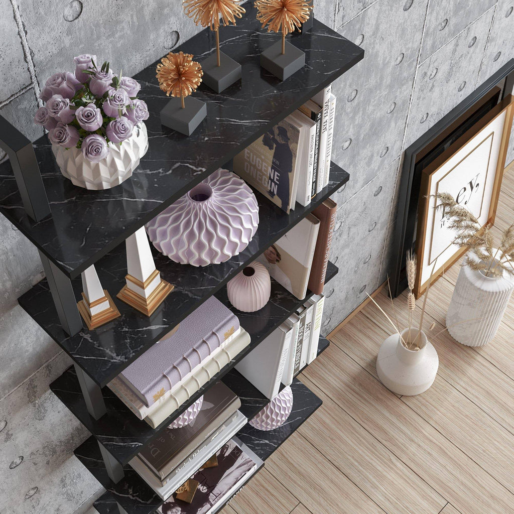 White Metal Wood Accent Ladder Bookcase V446687