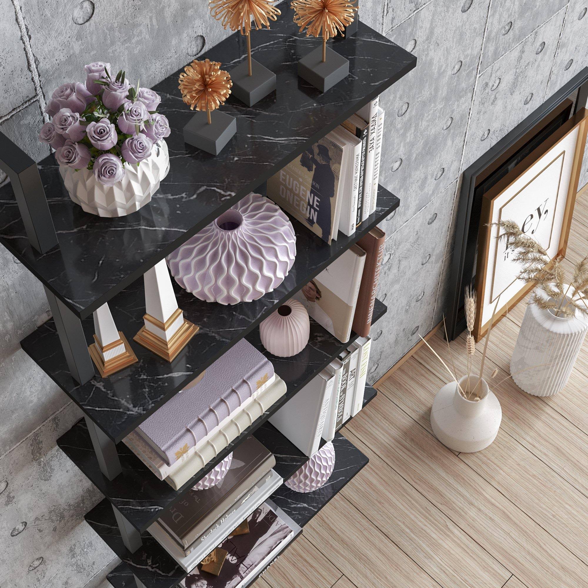 White Metal Wood Accent Ladder Bookcase V446687