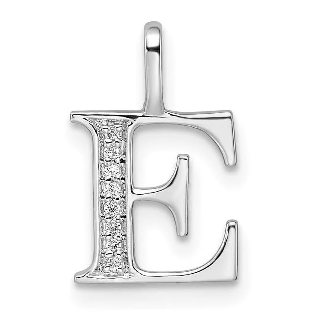 14K White Gold Diamond Letter E Initial Pendant E7194