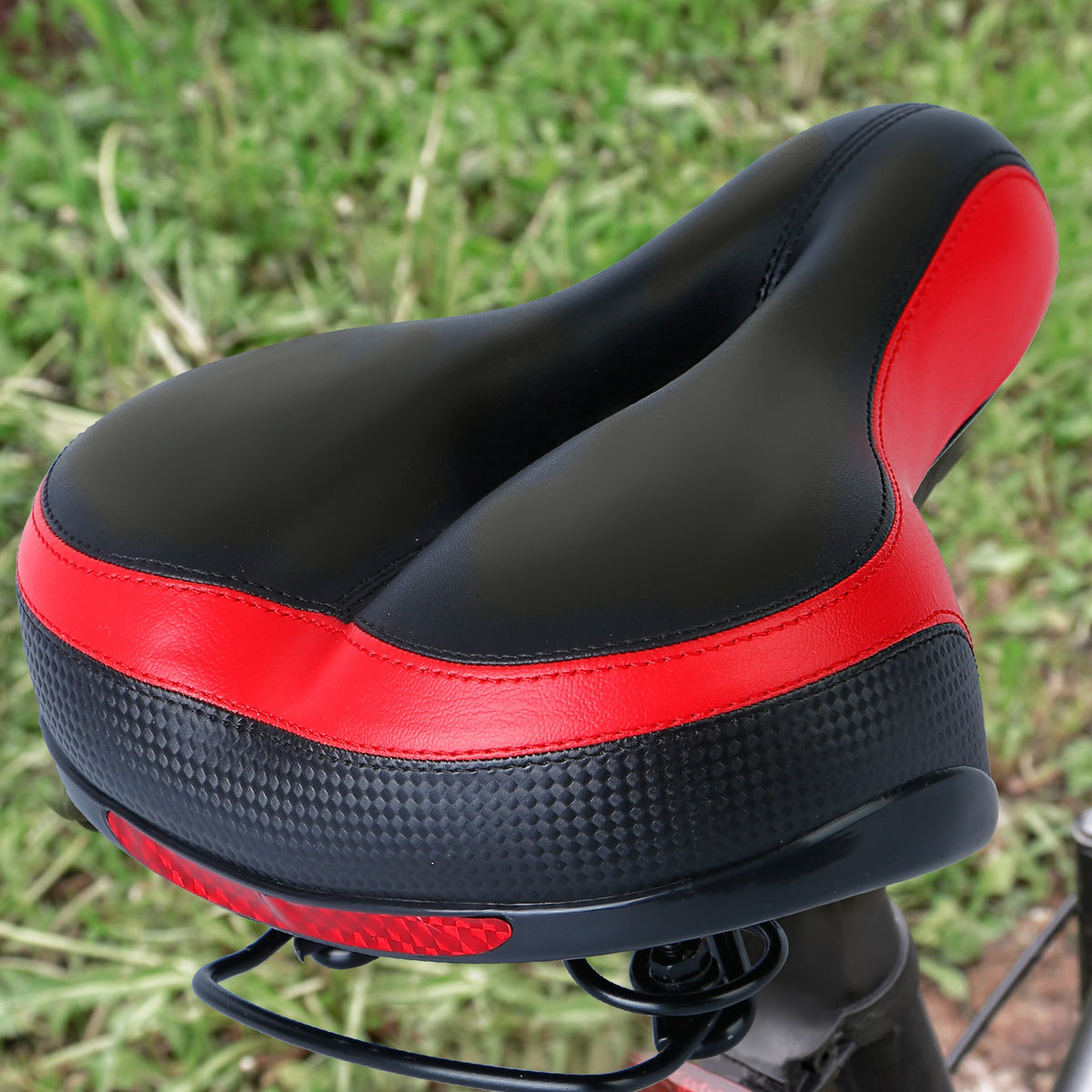 Black Red Bicycle Saddle Replacement with Dual Shock Absorbing Springs Y714993