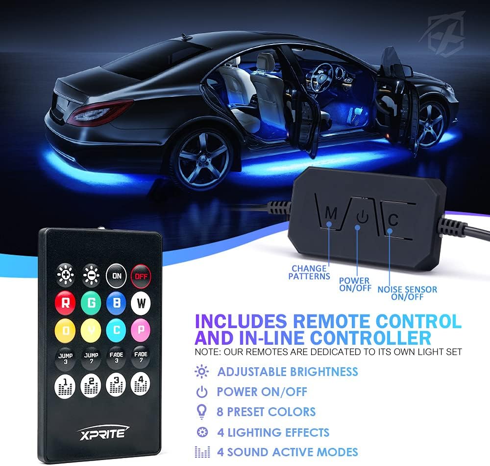RGB LED Car Underglow Light Kit, 8PCS Bluetooth APP Control Strip H9478