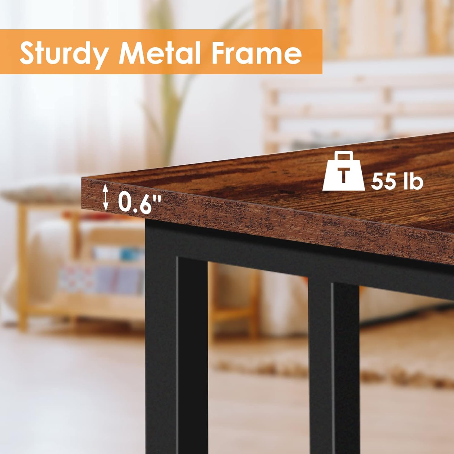 Rustic C Table with Metal Frame and 4 Rolling Casters K6022
