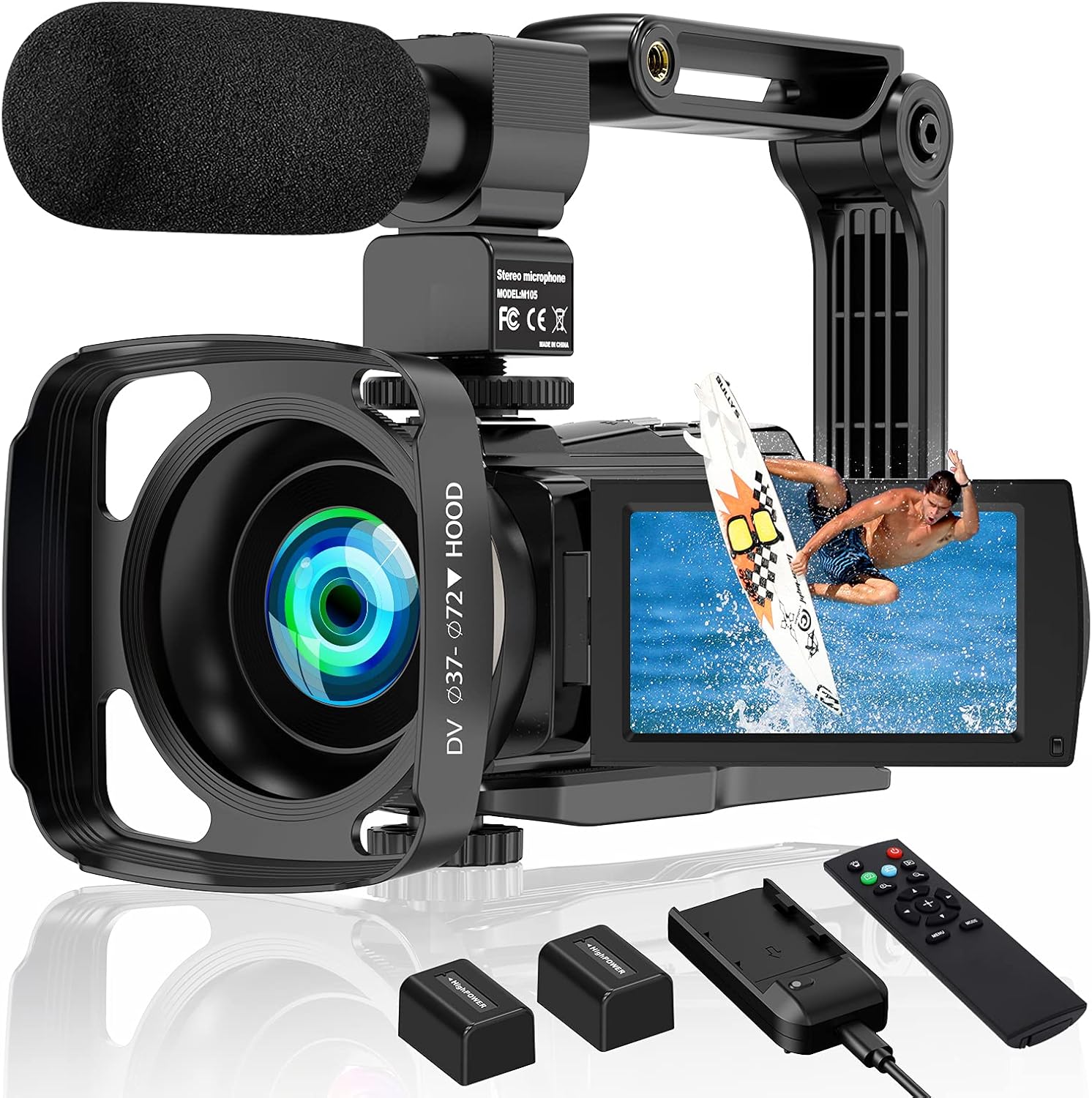 4K 60FPS 48MP Camcorder with Microphone and 2 Batteries F724733