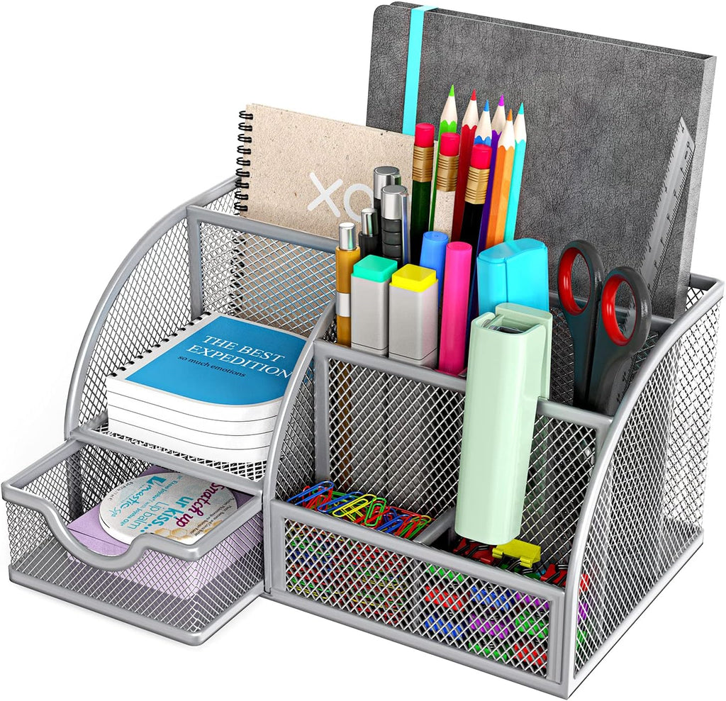 Metal Desk Organizer with 6 Compartments and 1 Drawer V658952