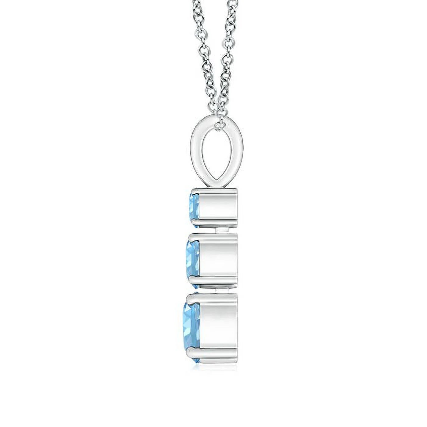 14K White Gold Aquamarine Three Stone Pendant Necklace N97819
