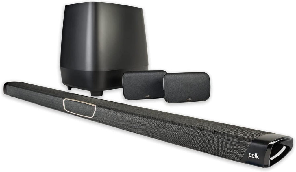 Black Wireless Surround Sound Bar with Subwoofer and Two Speakers T49420