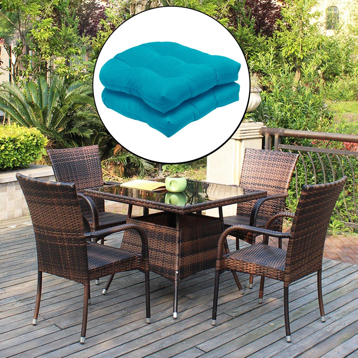 2 Pack Tufted Seat Cushions 19" x 19" U Shape Fade Resistant Blue E2367