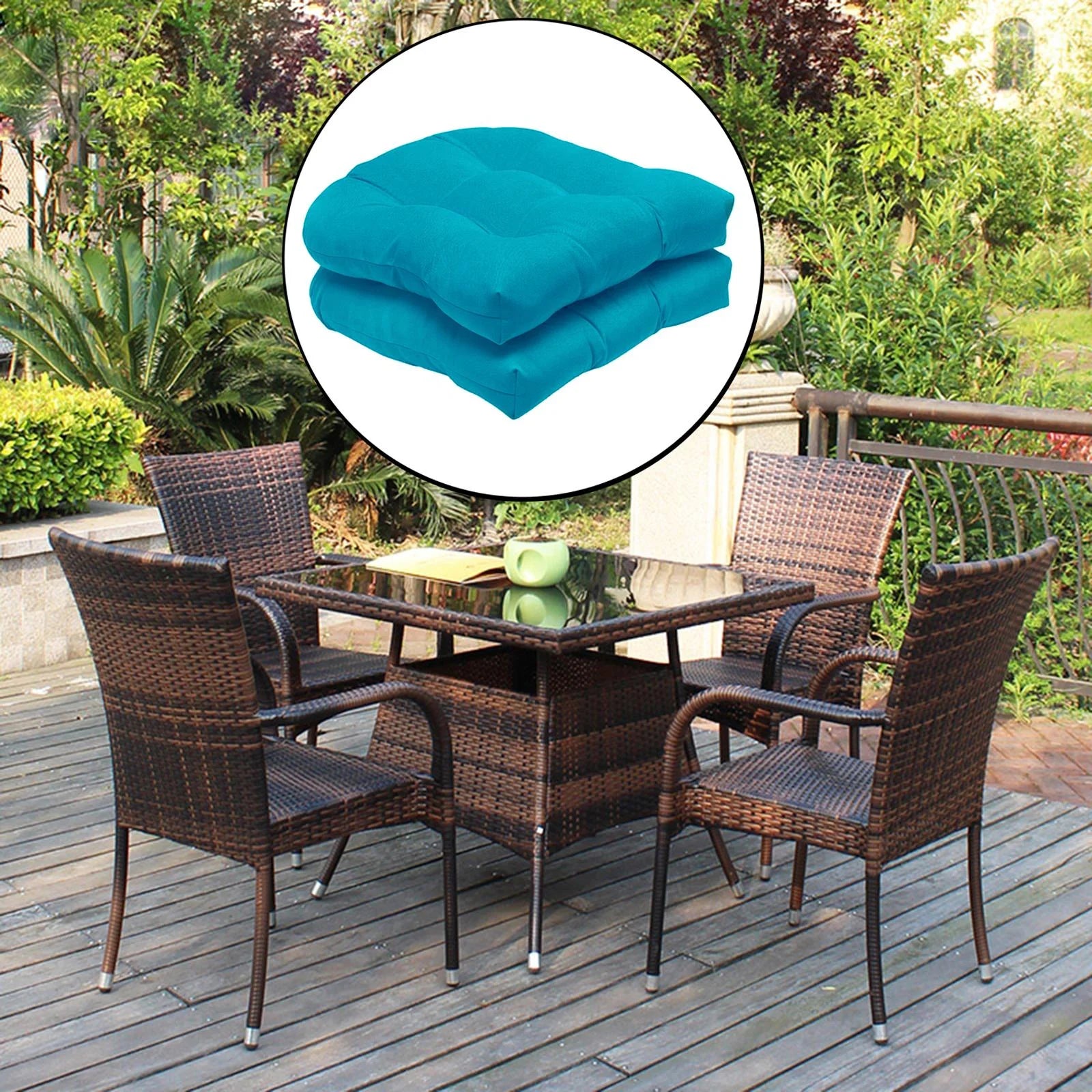 2 Pack Tufted Seat Cushions 19" x 19" U Shape Fade Resistant Blue H32982