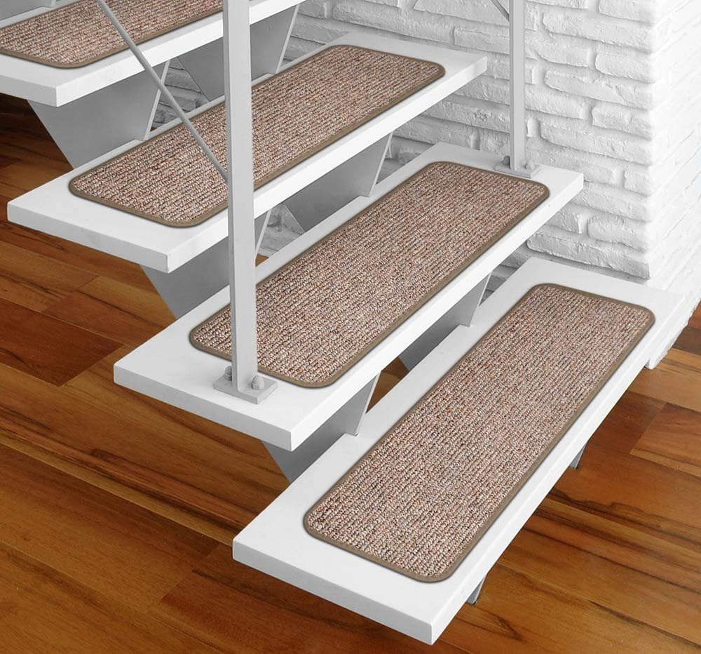 Set of 12 Adhesive Carpet Stair Treads Pebble Beige 8 Inches X 27 Inches Pack of 2 T4755