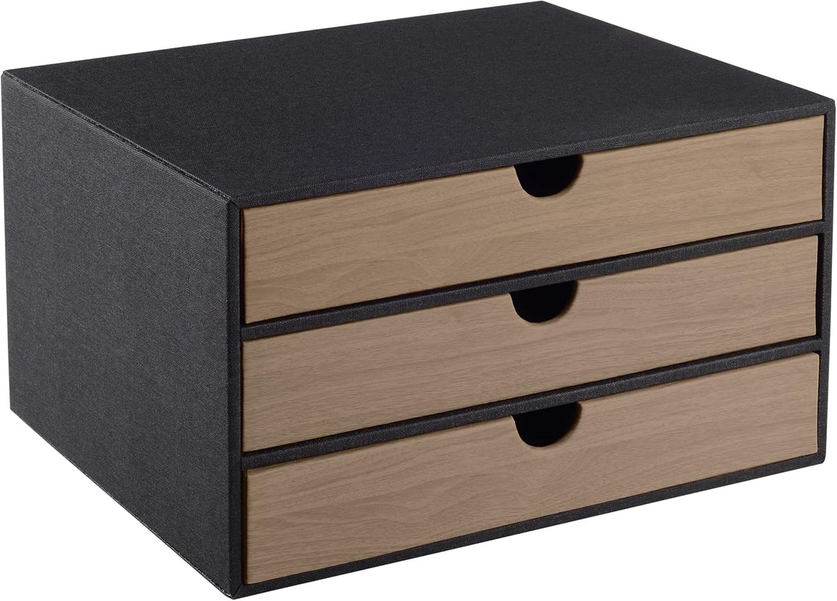 Black Leather 3 Drawer Desk Organizer Storage Box K162361
