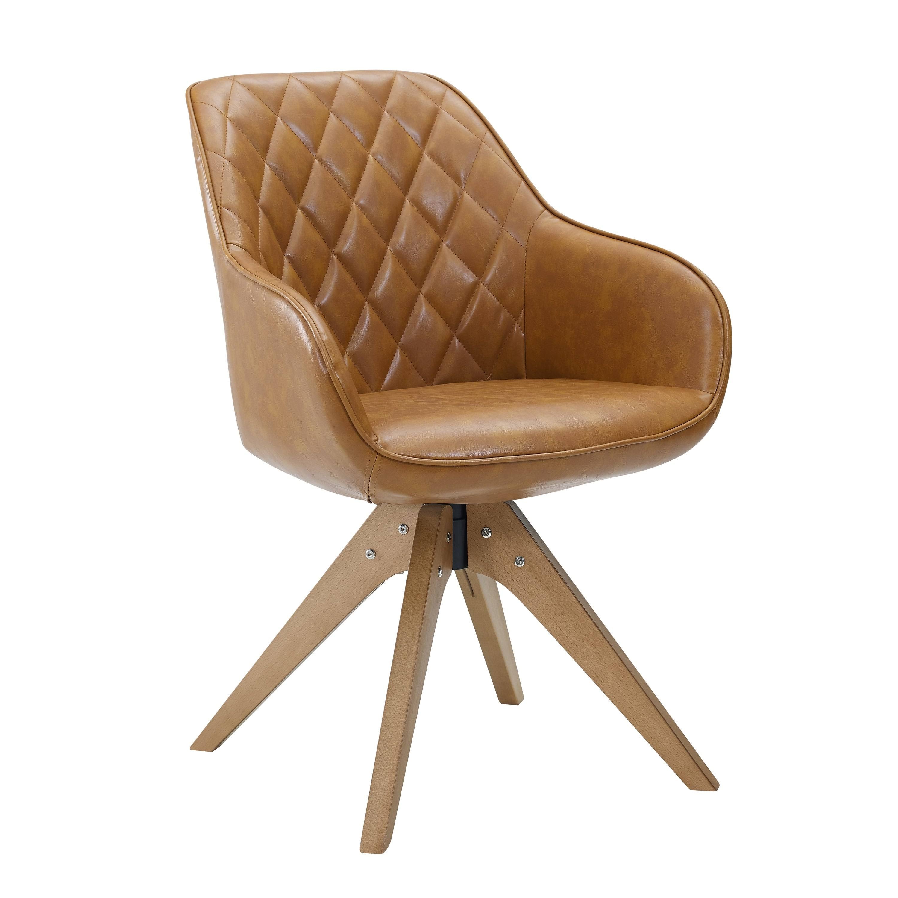 Camel Faux Leather Swivel Accent Arm Chair with Wood Legs C5085