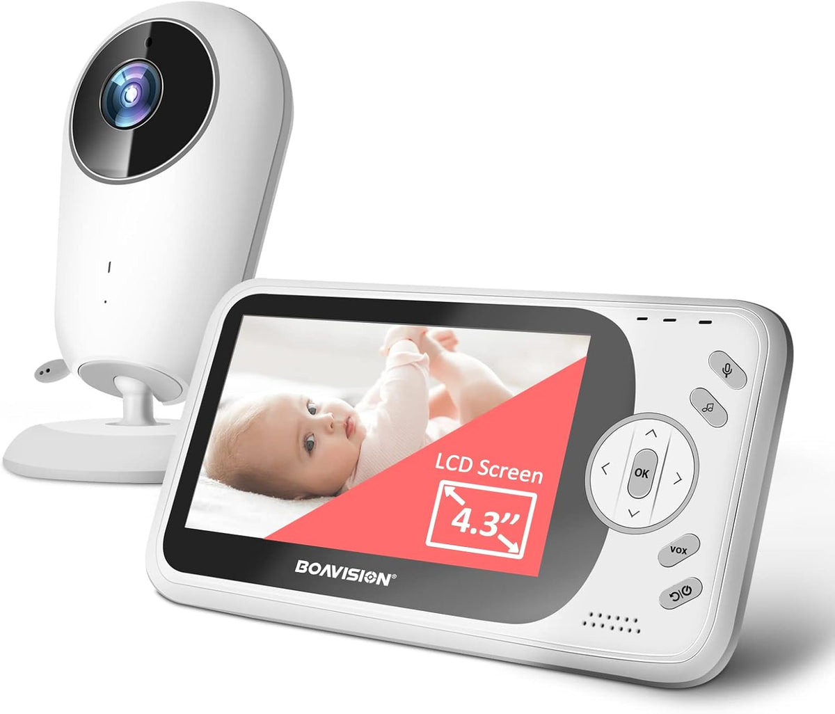 Video Baby Monitor with Camera and Audio, 4.3 inch IPS Screen, Night Vision, Pack of 2 A196611