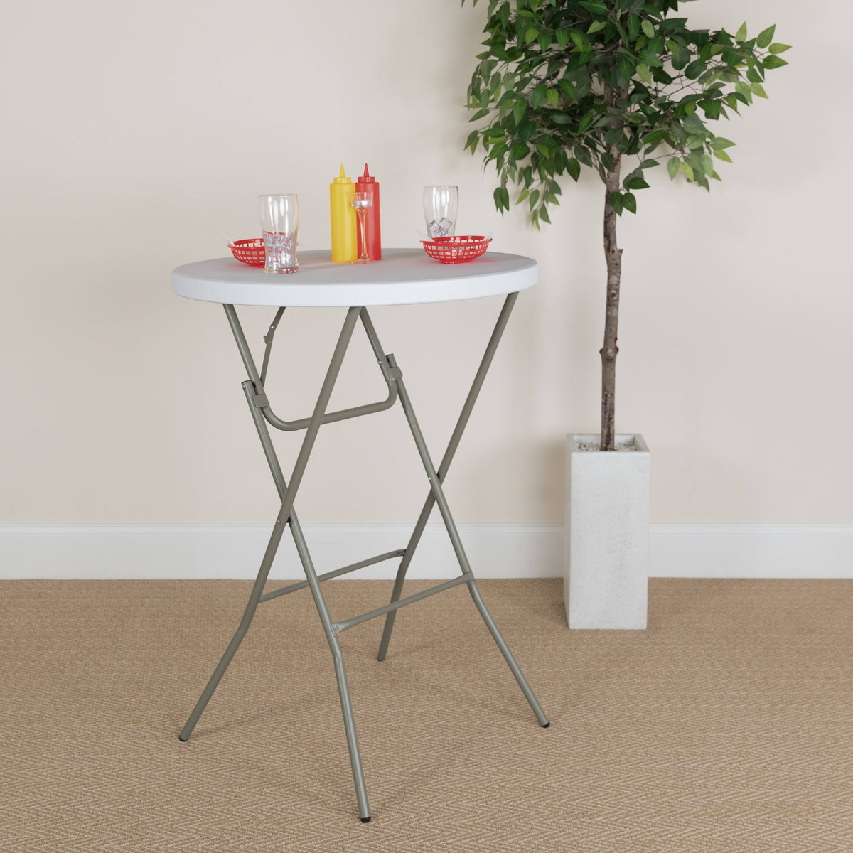 32-Inch Round Granite White Plastic Bar Height Folding Table L419865