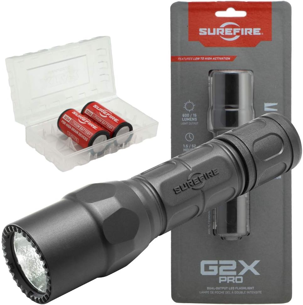 SureFire G2X Tactical 600 Lumen Flashlight Bundle with 2x Extra CR123A and Battery Case S642849