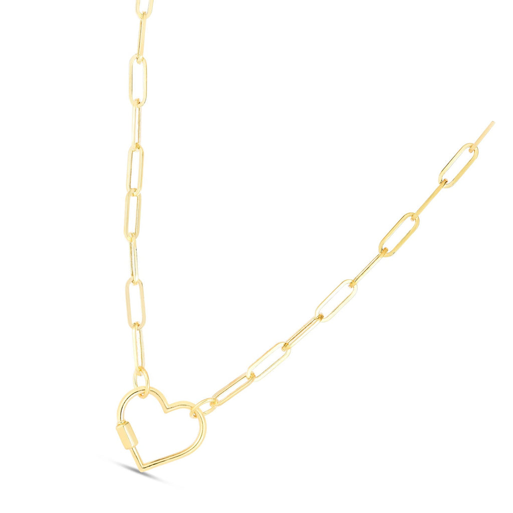 14K Yellow Gold Paperclip Chain Necklace with Heart Clasp - 18" U275682
