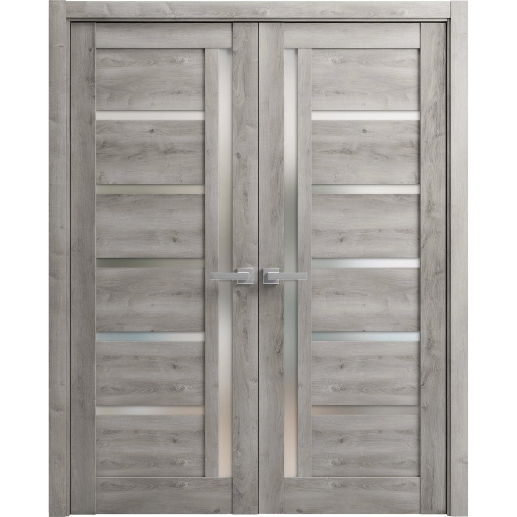 Solid French Double Doors 36 x 84 inches with Frosted Glass E779664