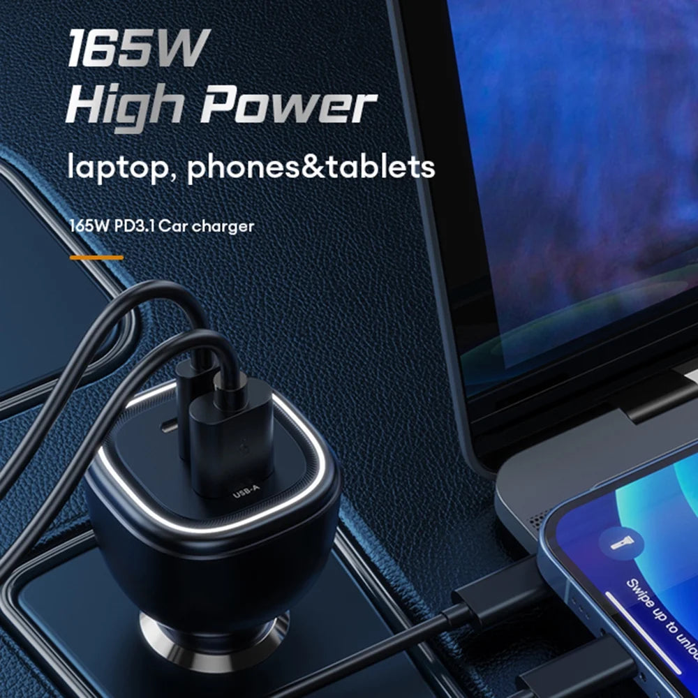 165W USB C Car Charger Adapter PD3.1 140W PD3.0 100W PPS45W QC5 H807