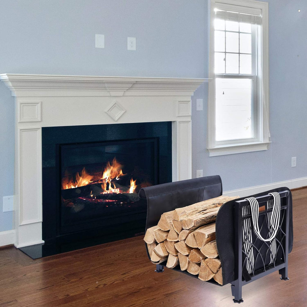 Firewood Rack with Log Bag 19 Inch Steel Wood Storage Rack O31812