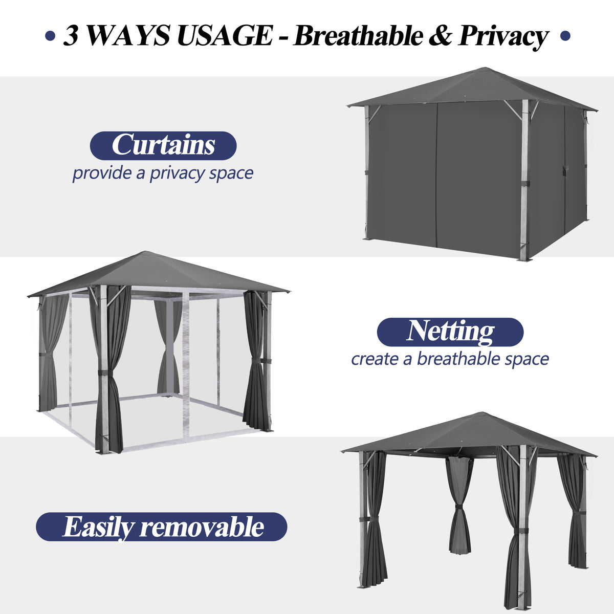 10×10FT Outdoor Patio Gazebo with Vented Polyester Roof, Powder-Coated Aluminum Frame C4814
