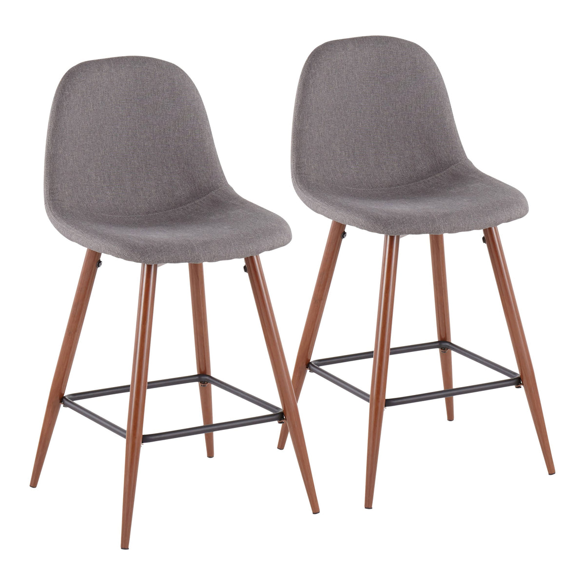 Walnut Metal Charcoal Fabric Counter Stool Set of 2 W738