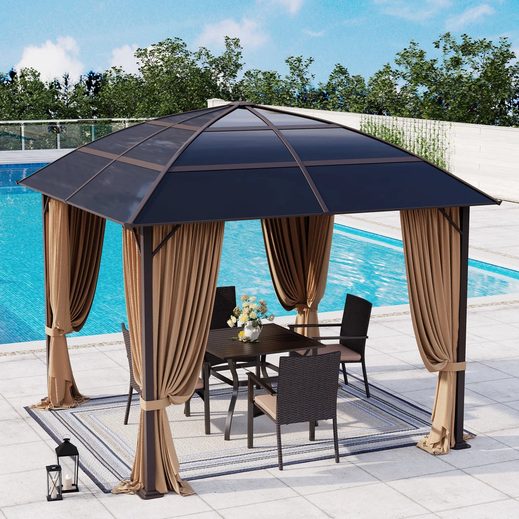 10' x 10' Outdoor Hardtop Gazebo with Netting and Curtains Z579284