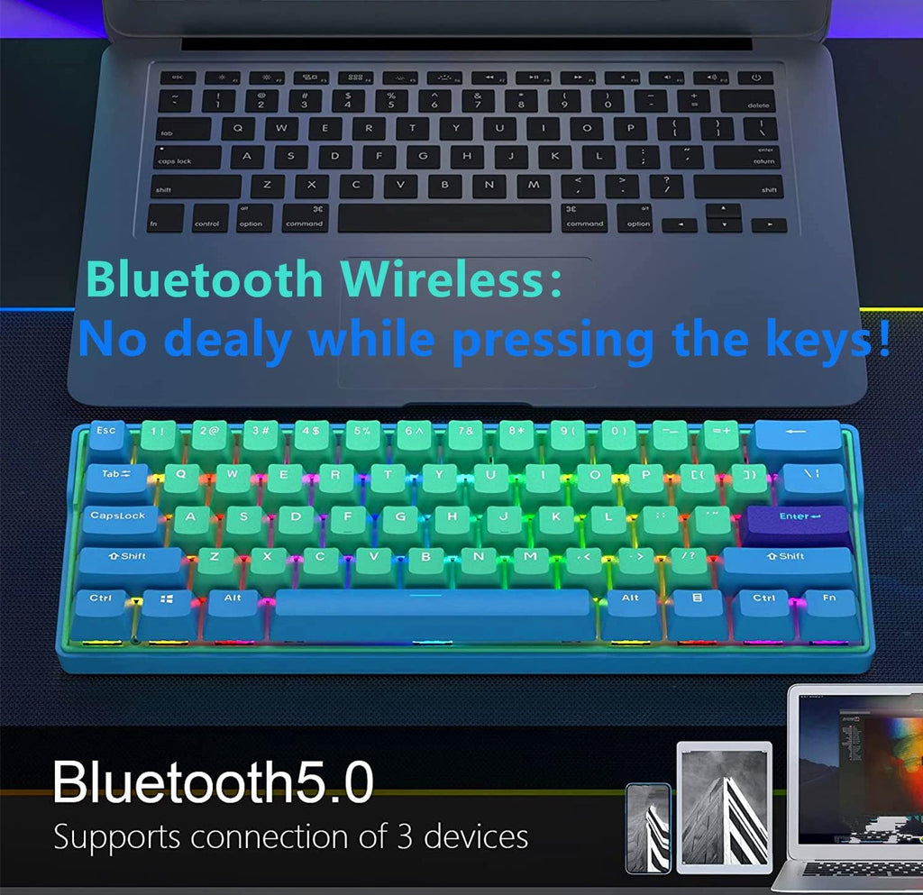 60 Percent Wireless Mechanical Keyboard with Cherry MX Blue Switch Q5628
