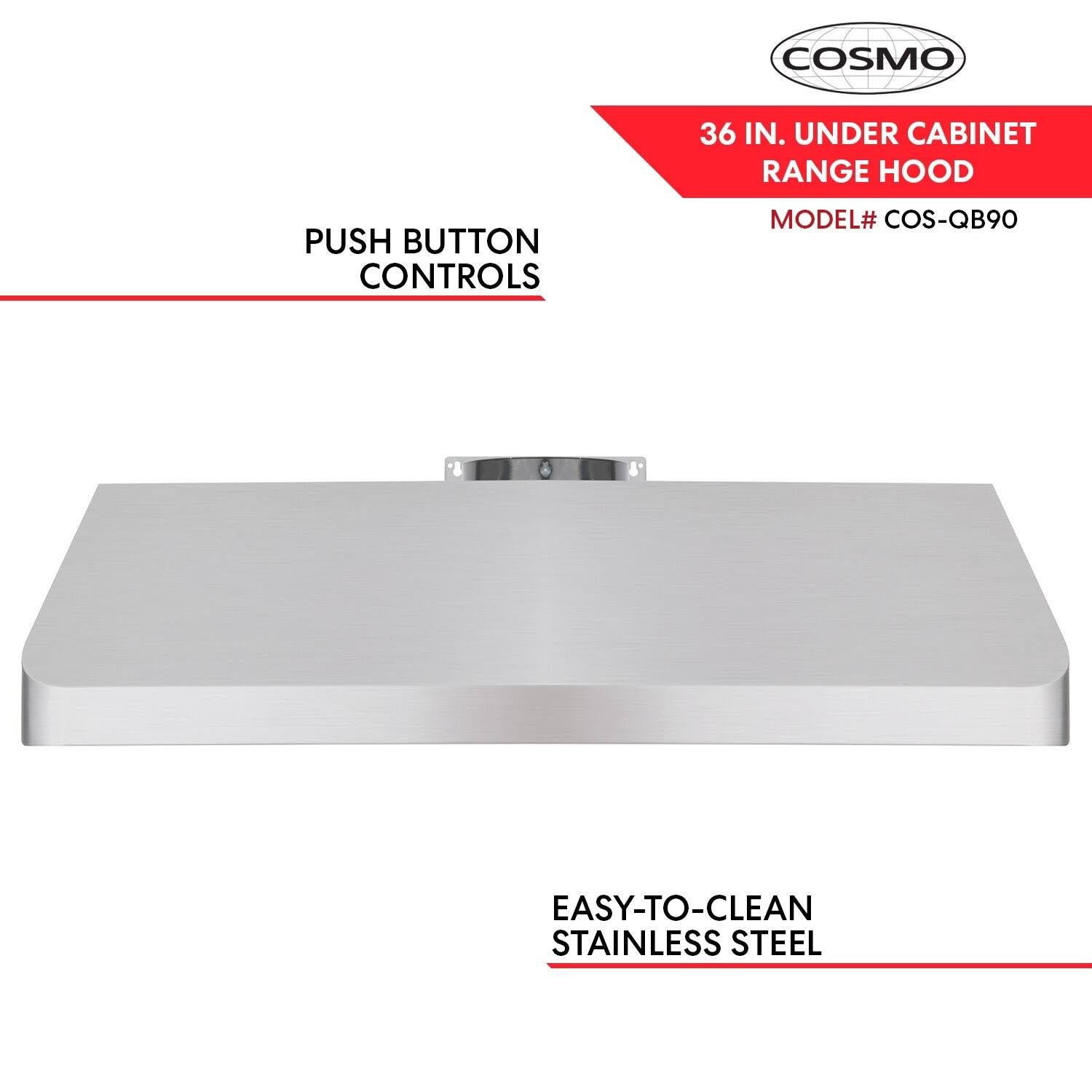 Stainless Steel Ducted Under Cabinet Range Hood with Push Button Controls, LED Lighting and Permanent Filters T325295