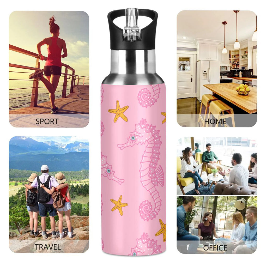Pink Seahorse Starfish Stainless Steel Insulated Water Bottle A5349
