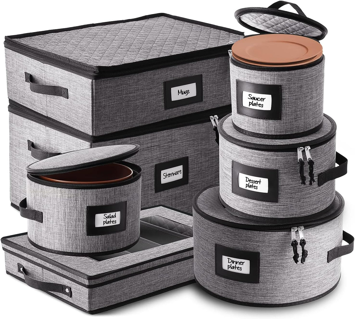 7-Pc. Hard Shell Stackable Storage Containers for Dinnerware with Dividers & Handles J2068