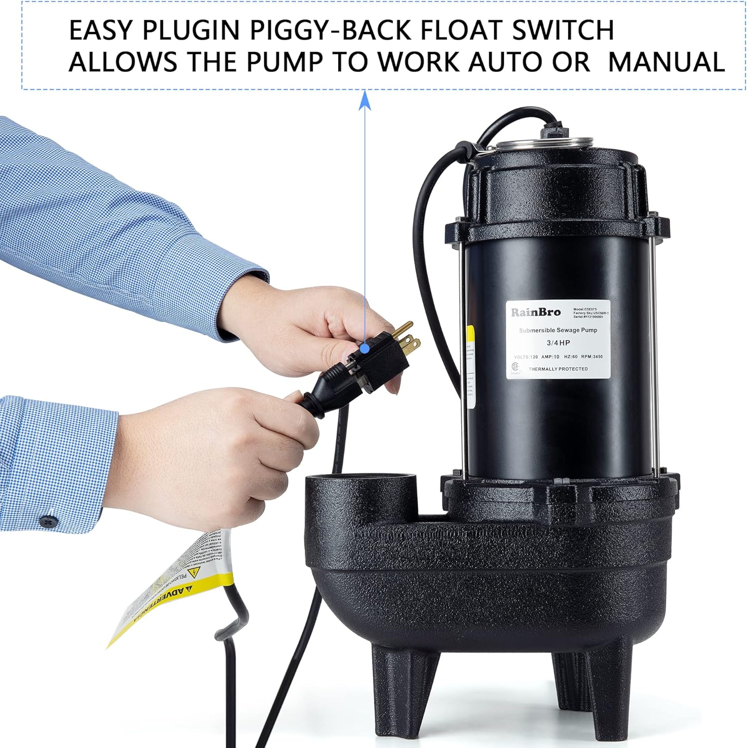Cast iron submersible sewage pump with tether float switch S1679