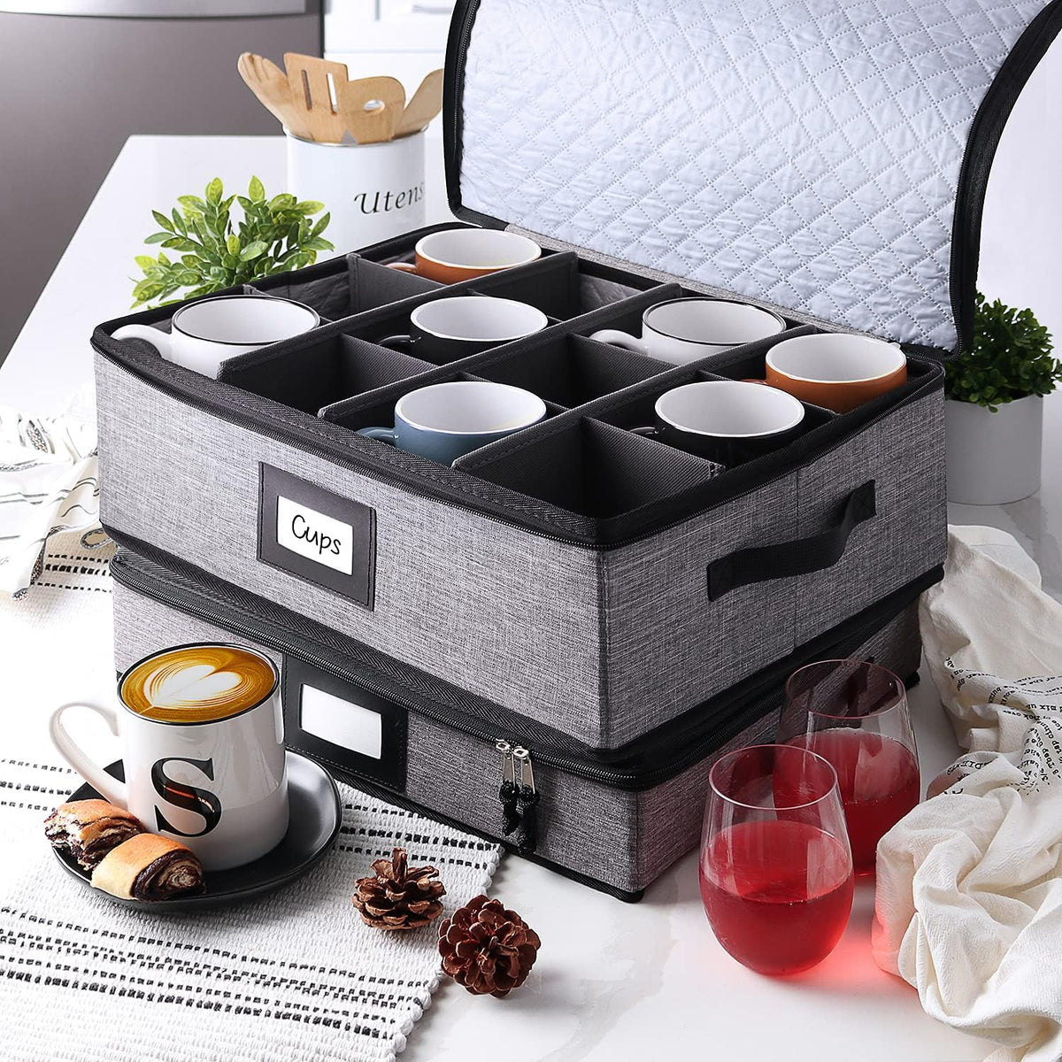 7-Pc. Hard Shell Stackable Storage Containers for Dinnerware with Dividers & Handles J2068
