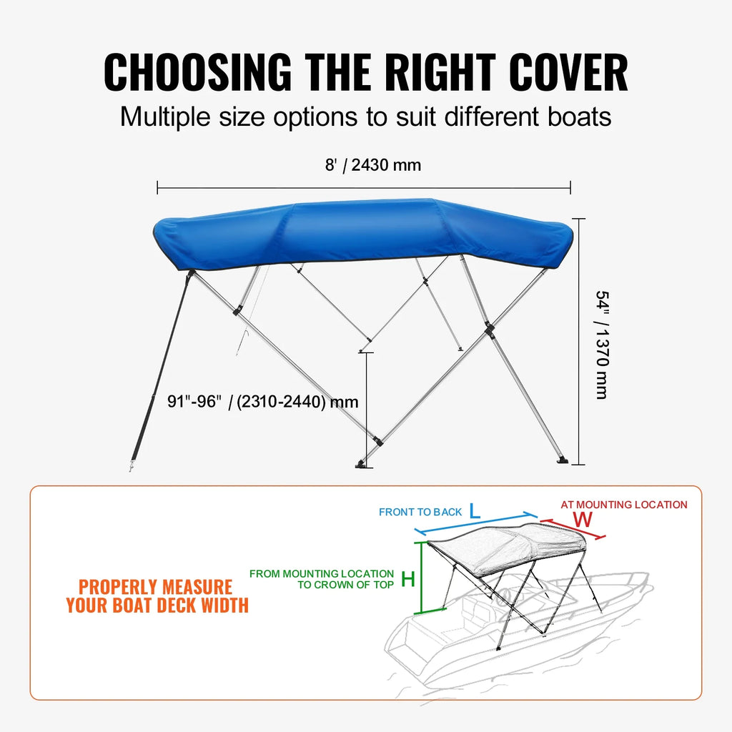 4 Bow Bimini Top Boat Cover 900D Polyester Aluminum Frame 91"-96" W J67575