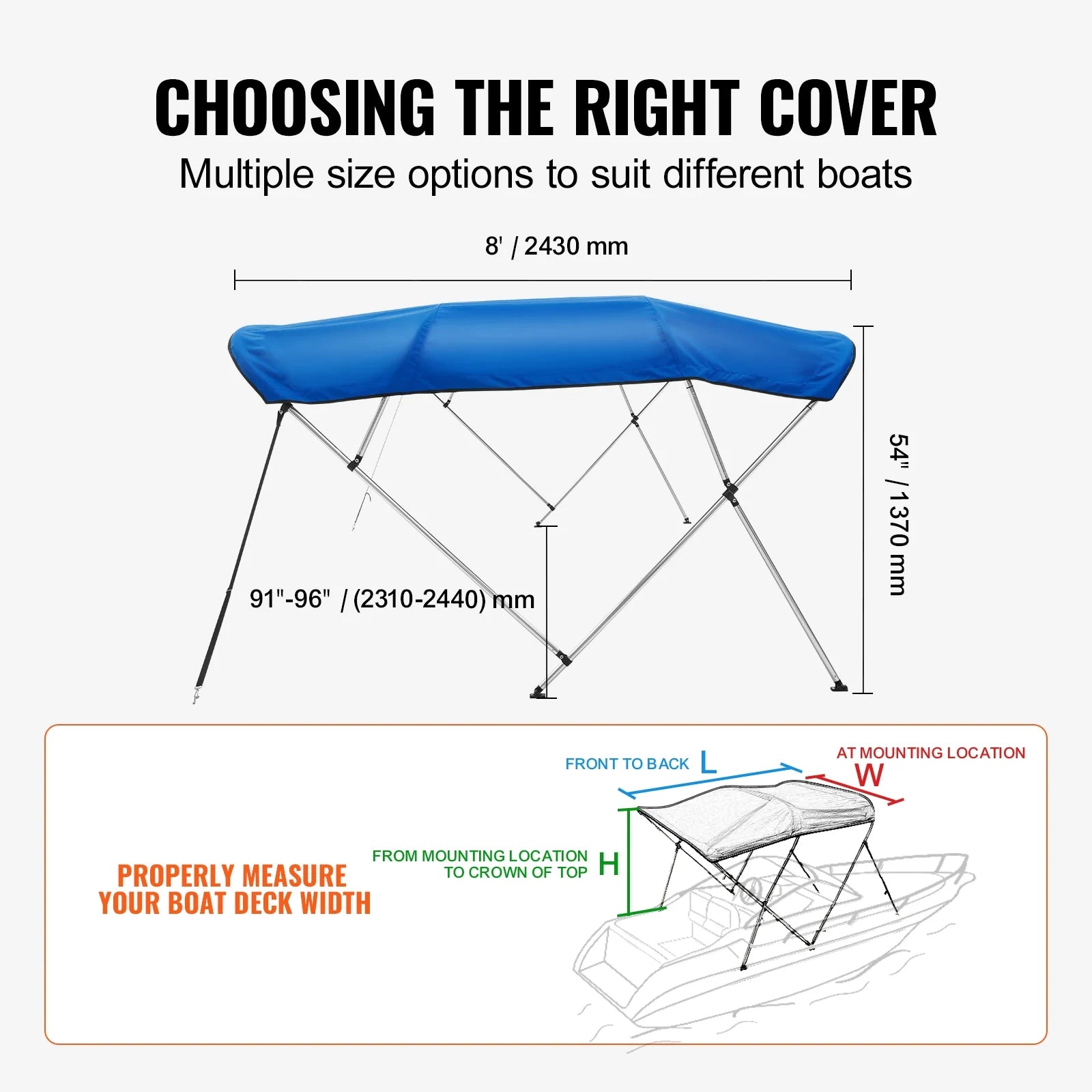 4 Bow Bimini Top Boat Cover 900D Polyester Aluminum Frame 91"-96" W J67575